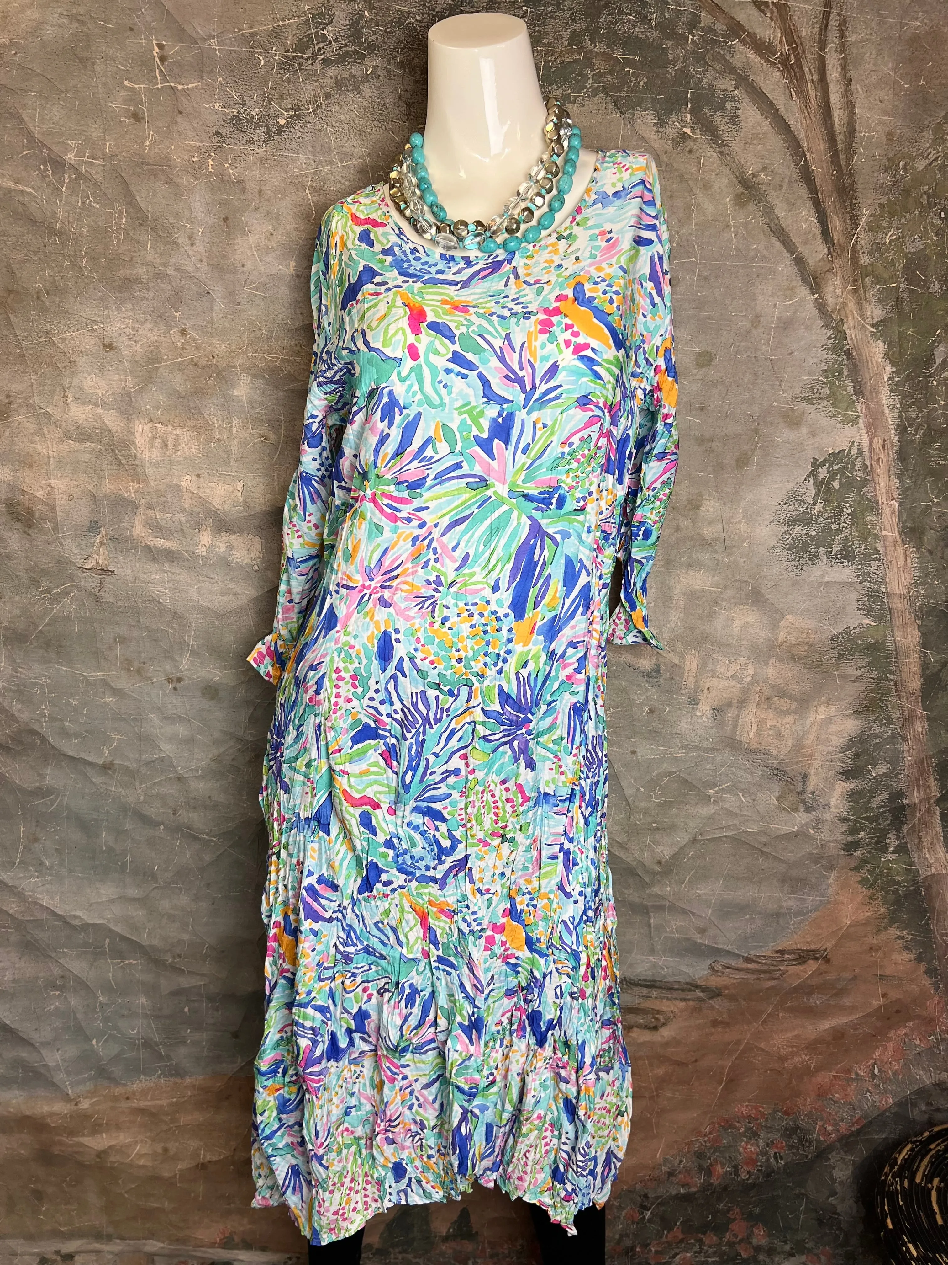 25317 Crushed Sharkbite Dress-Blue Mix