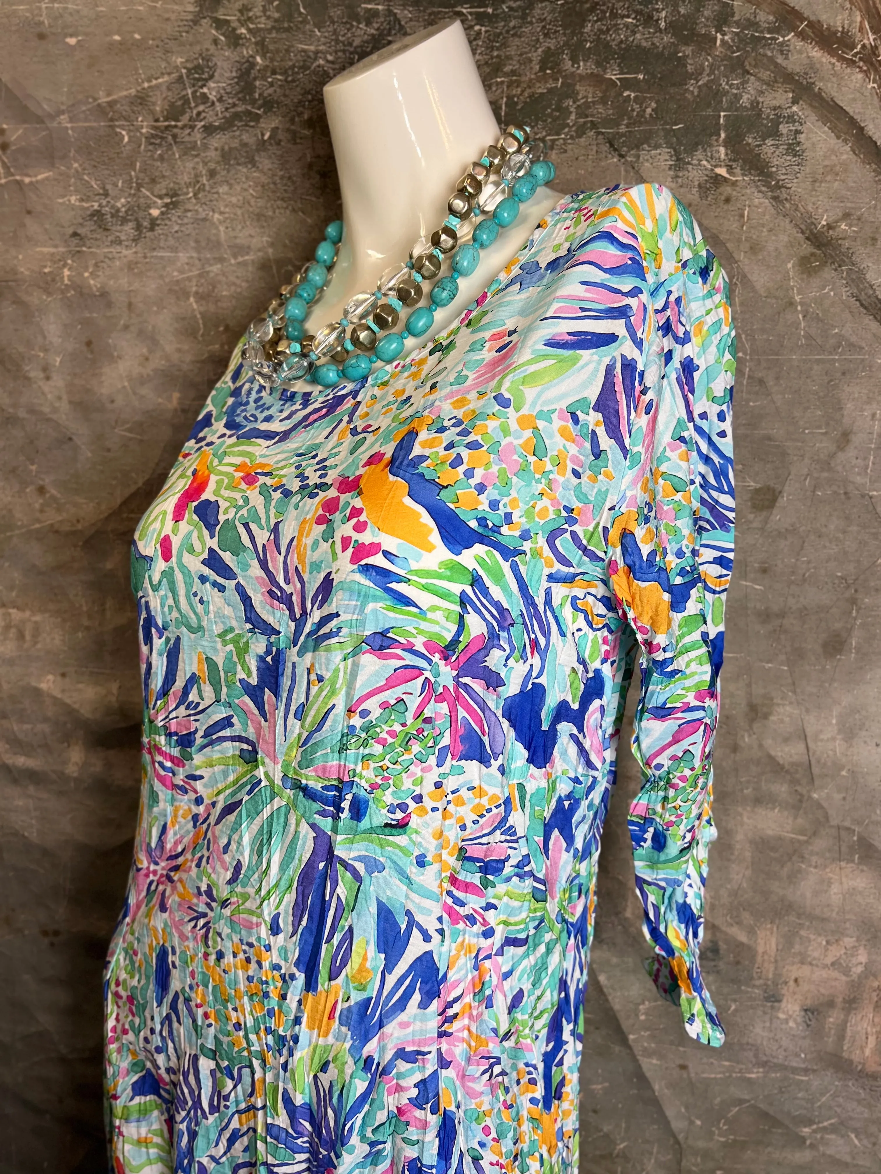 25317 Crushed Sharkbite Dress-Blue Mix