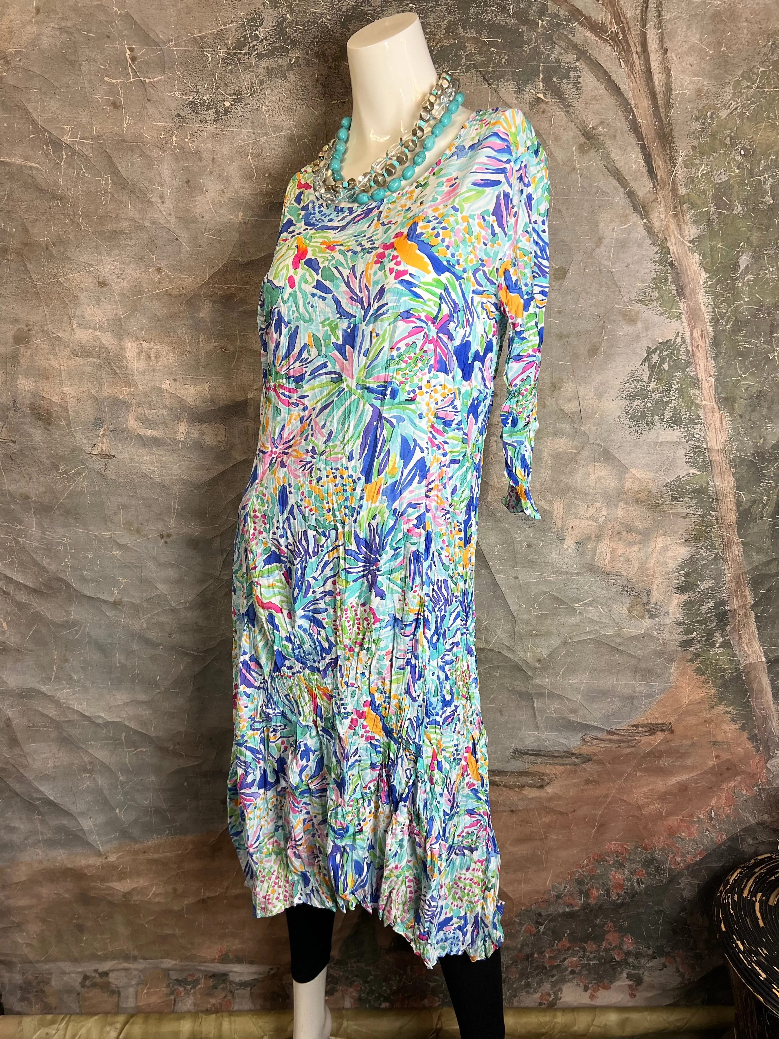 25317 Crushed Sharkbite Dress-Blue Mix