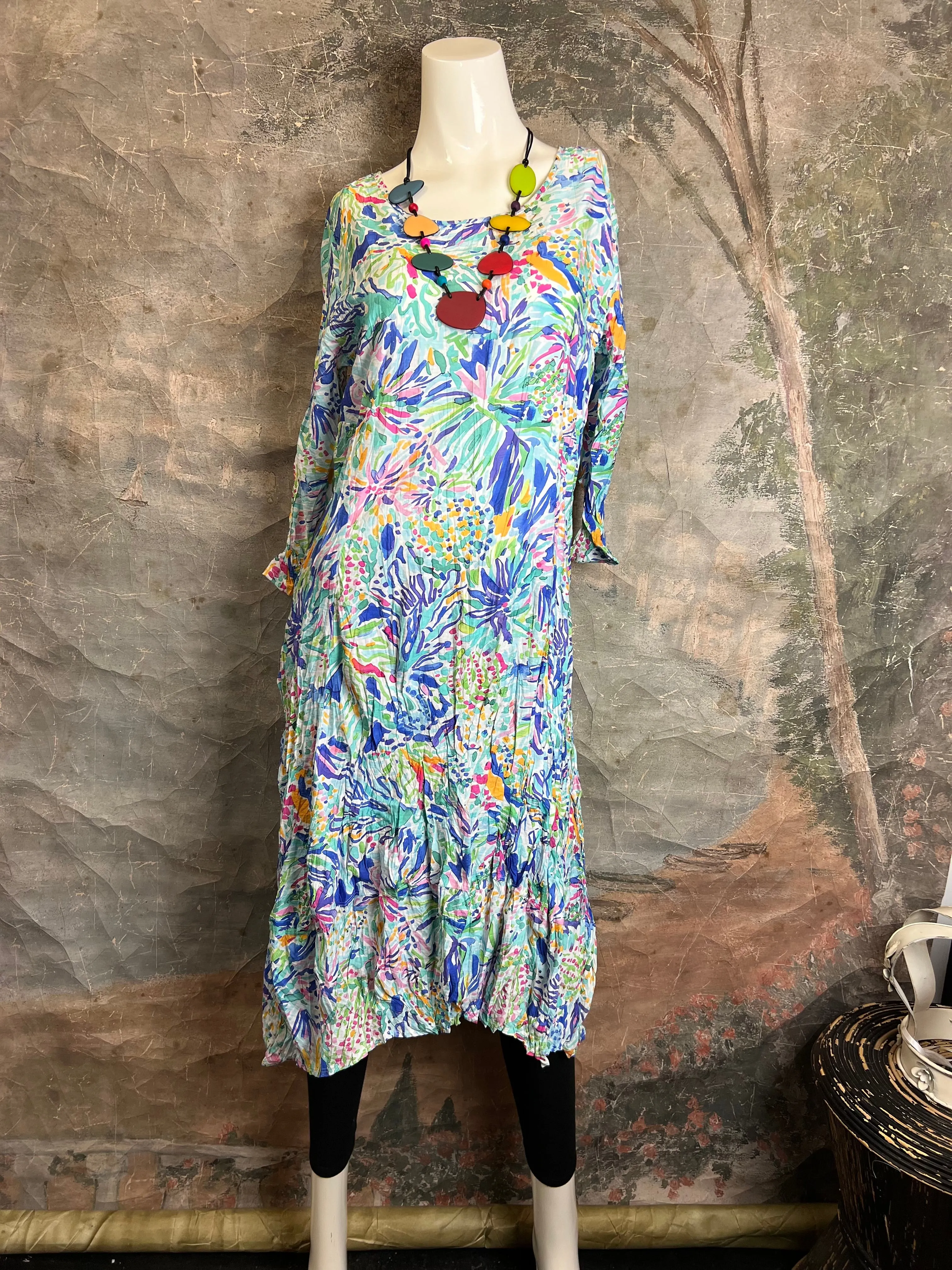 25317 Crushed Sharkbite Dress-Blue Mix