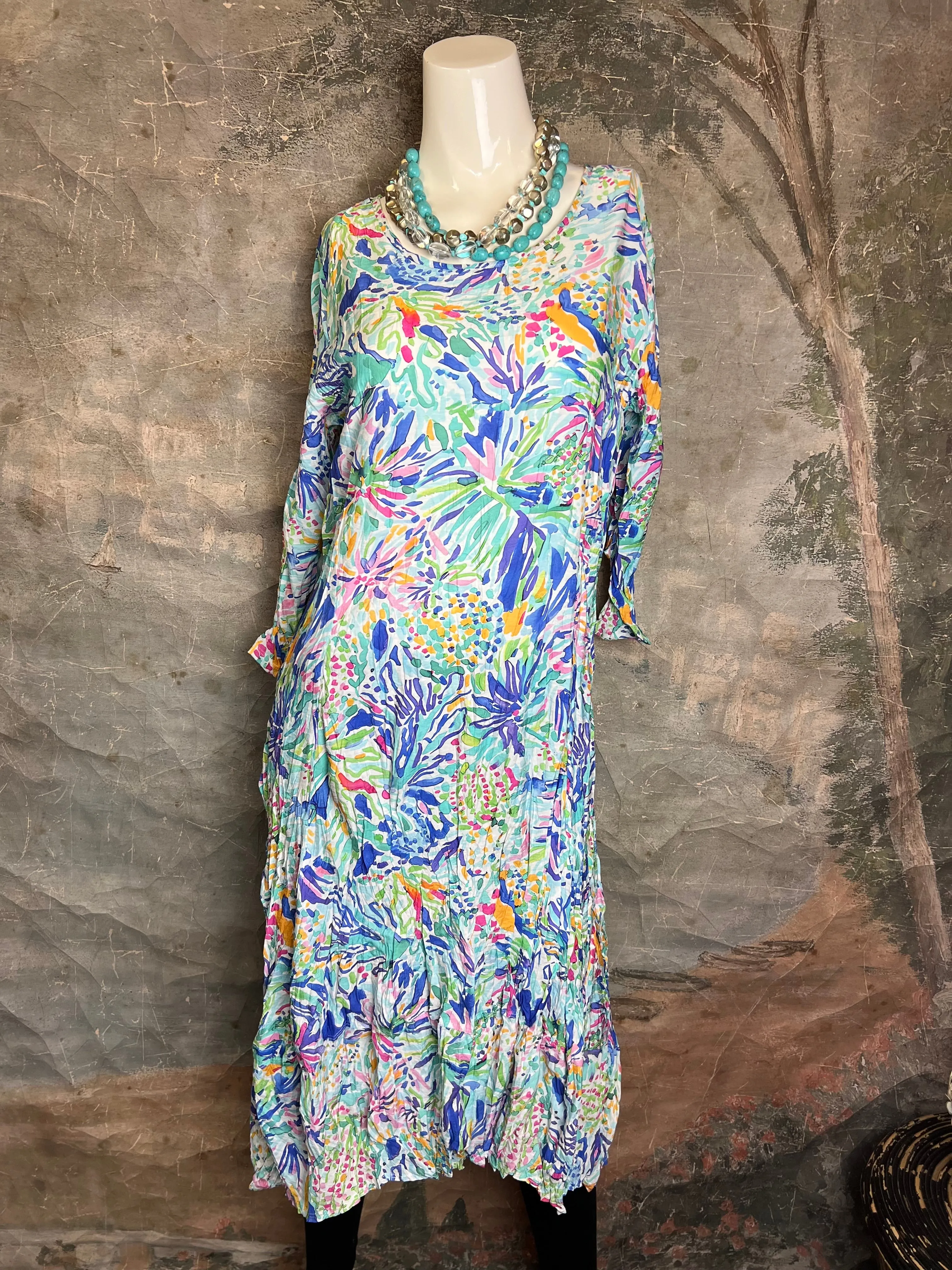 25317 Crushed Sharkbite Dress-Blue Mix