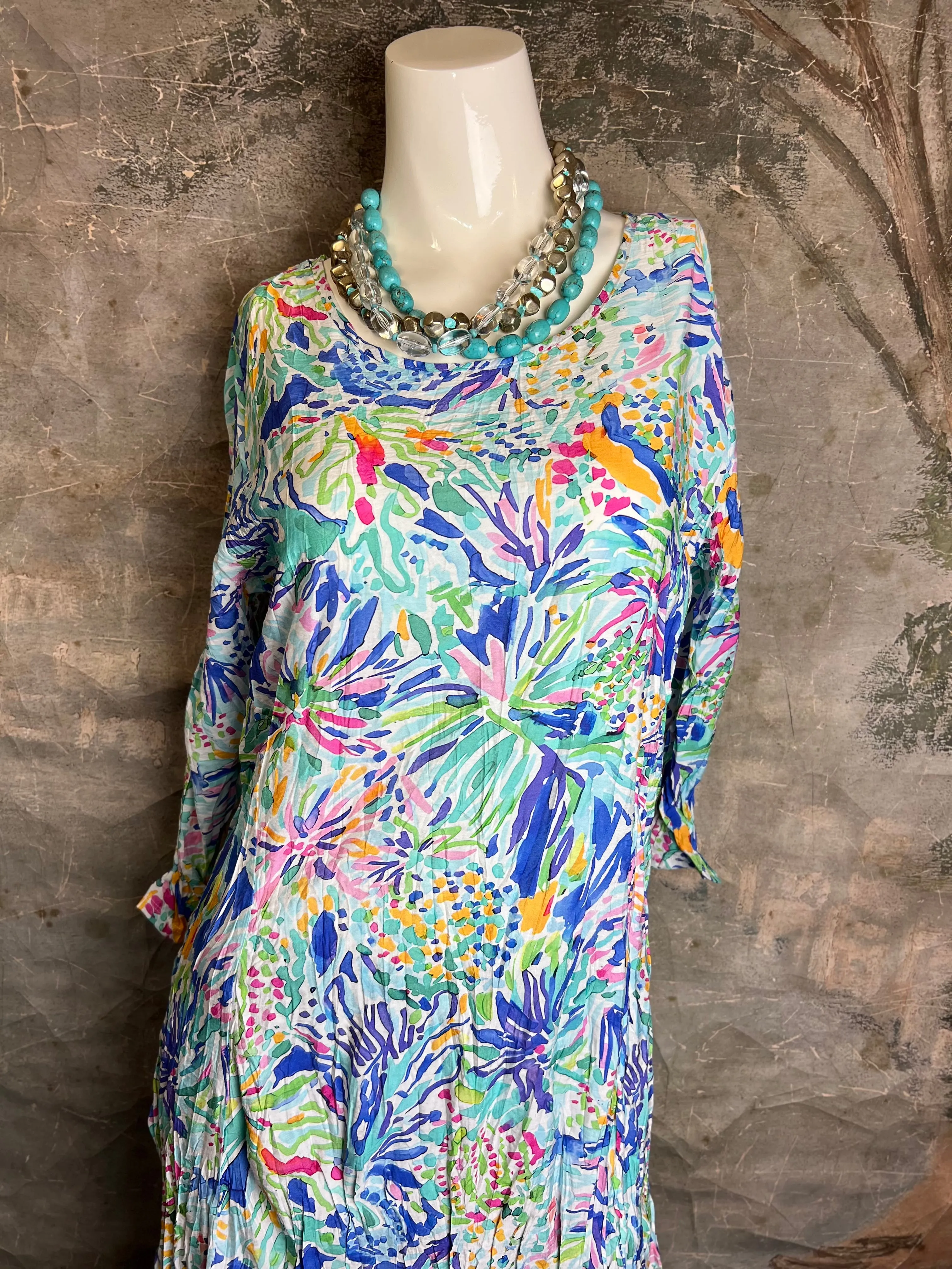 25317 Crushed Sharkbite Dress-Blue Mix