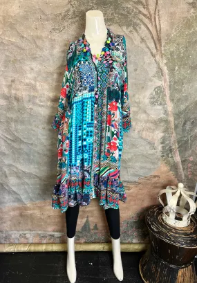 25441 Silk Button Down Dress-Blue Turquoise