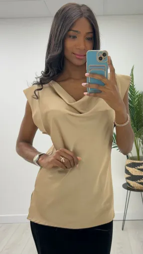 5-A1997 Beige Satin Feel Top