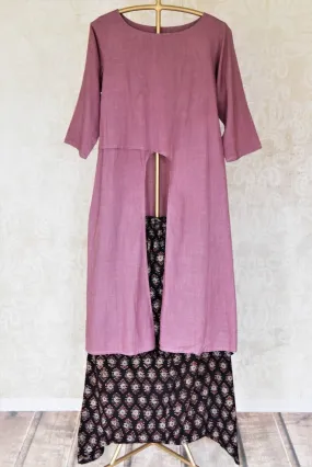 502674 Mauve Pink and Black Kalamkari Cotton Skirt Set