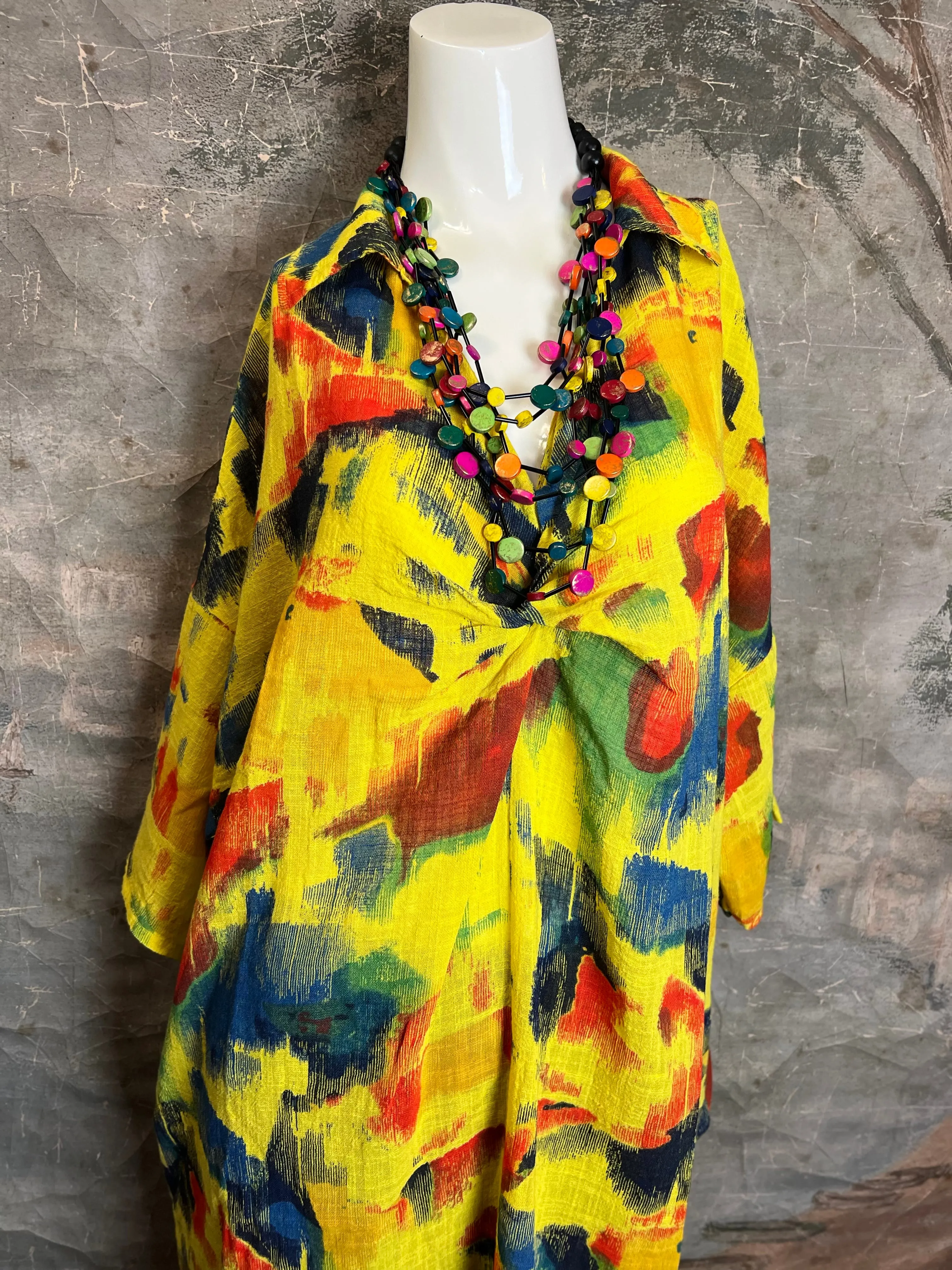 91904 ART Gauze Dress-LEMON YELLOW