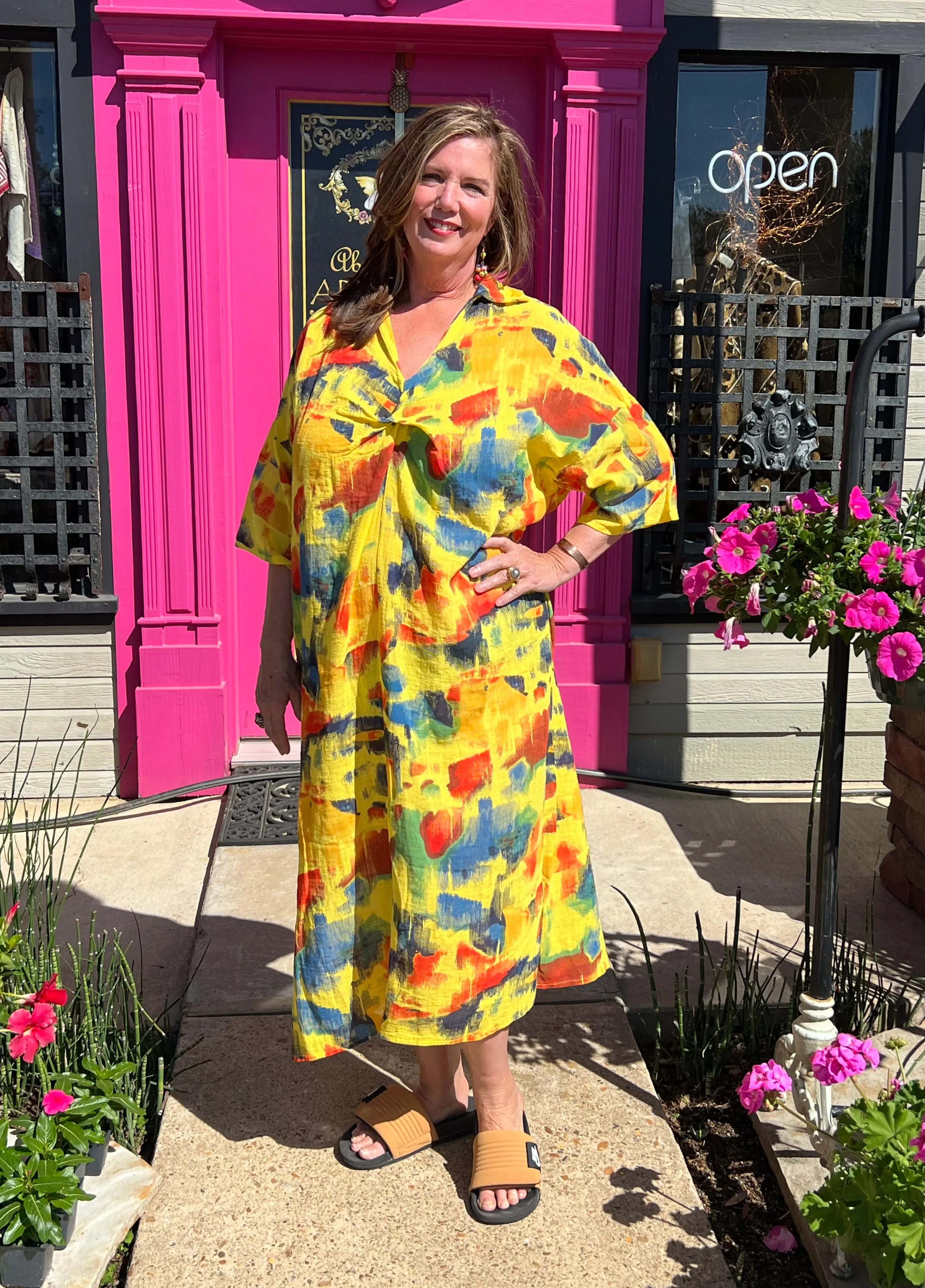 91904 ART Gauze Dress-LEMON YELLOW