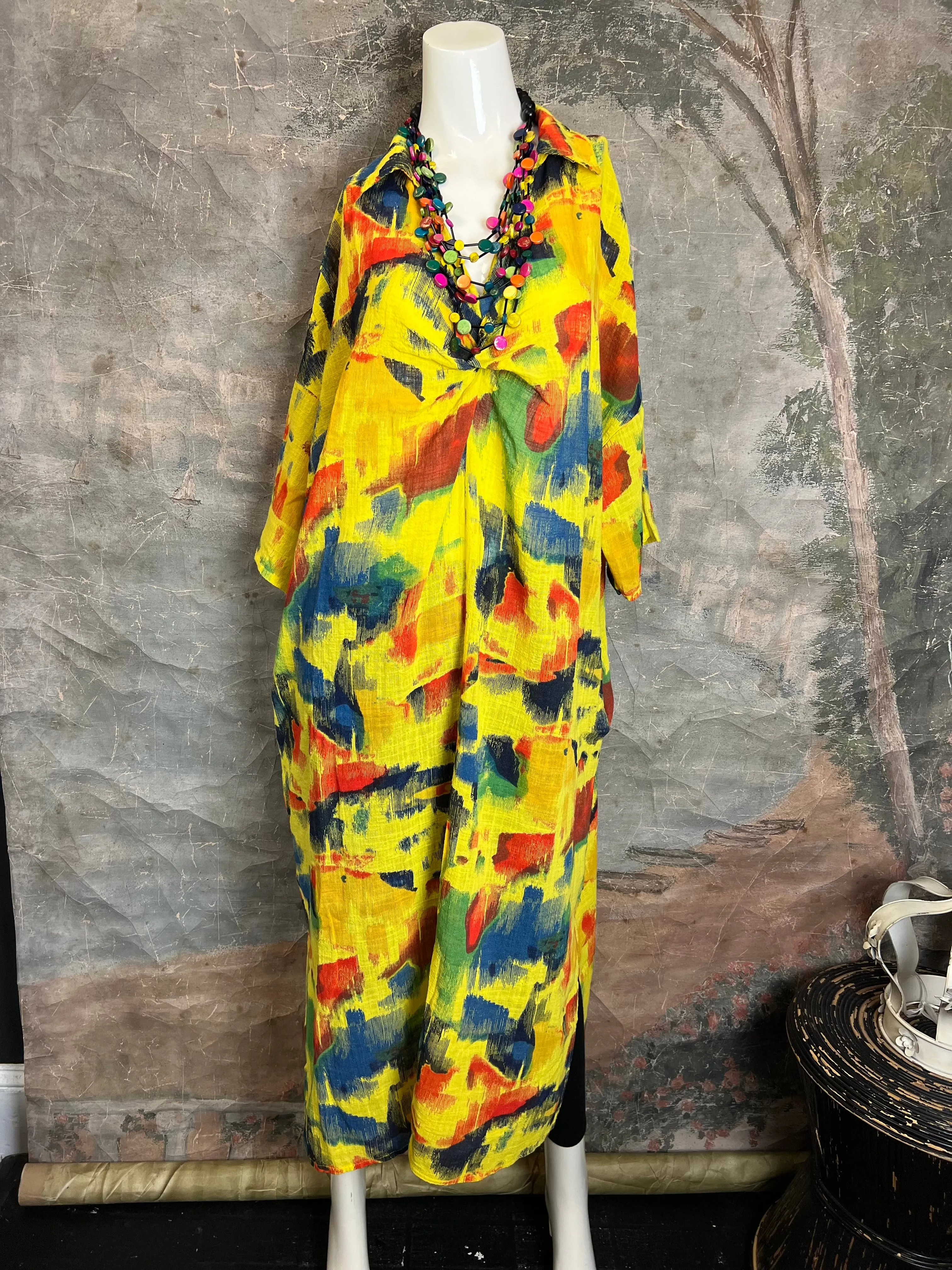 91904 ART Gauze Dress-LEMON YELLOW