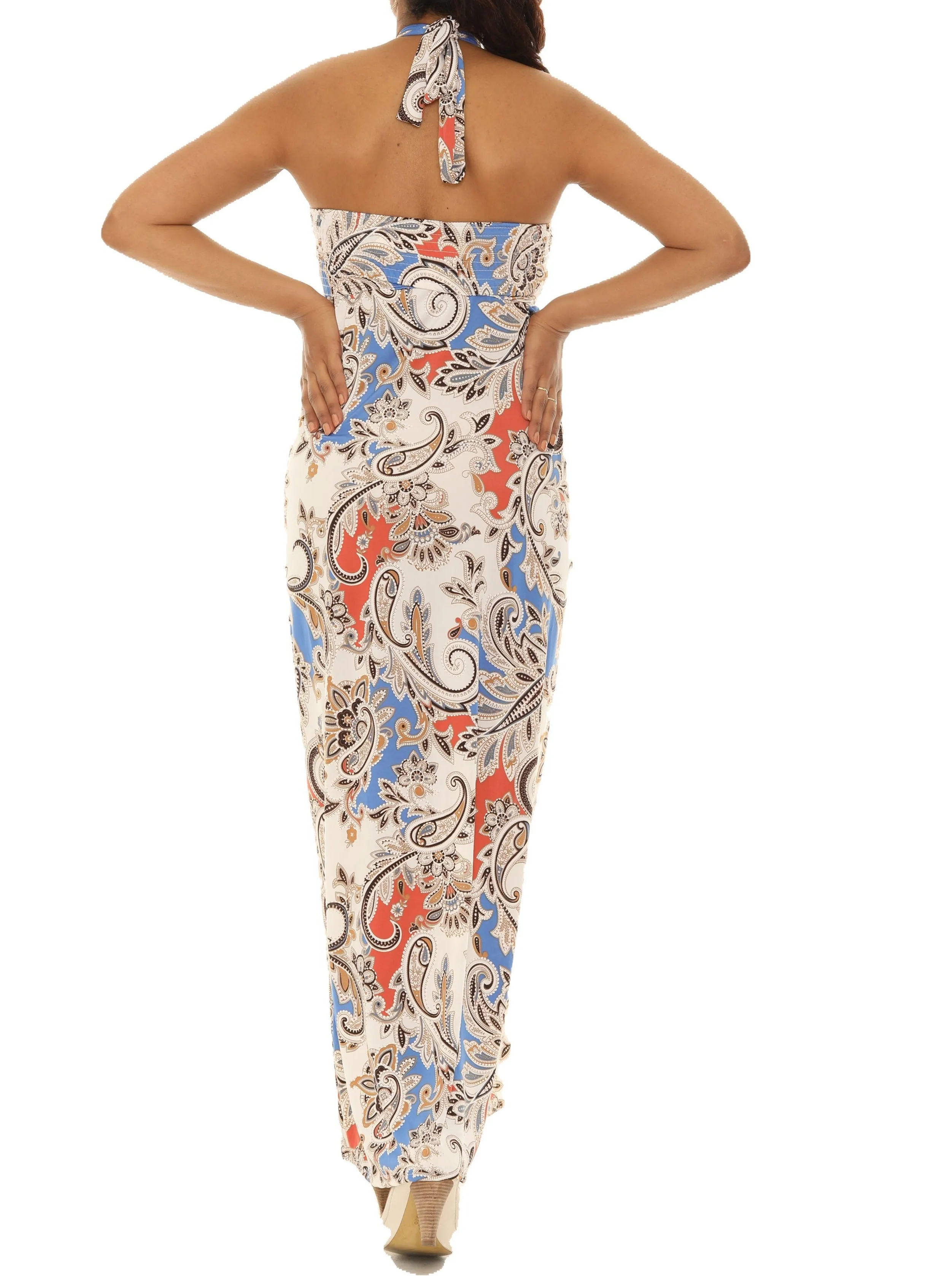 Abstract Floral Paisley Halter Maxi Dress