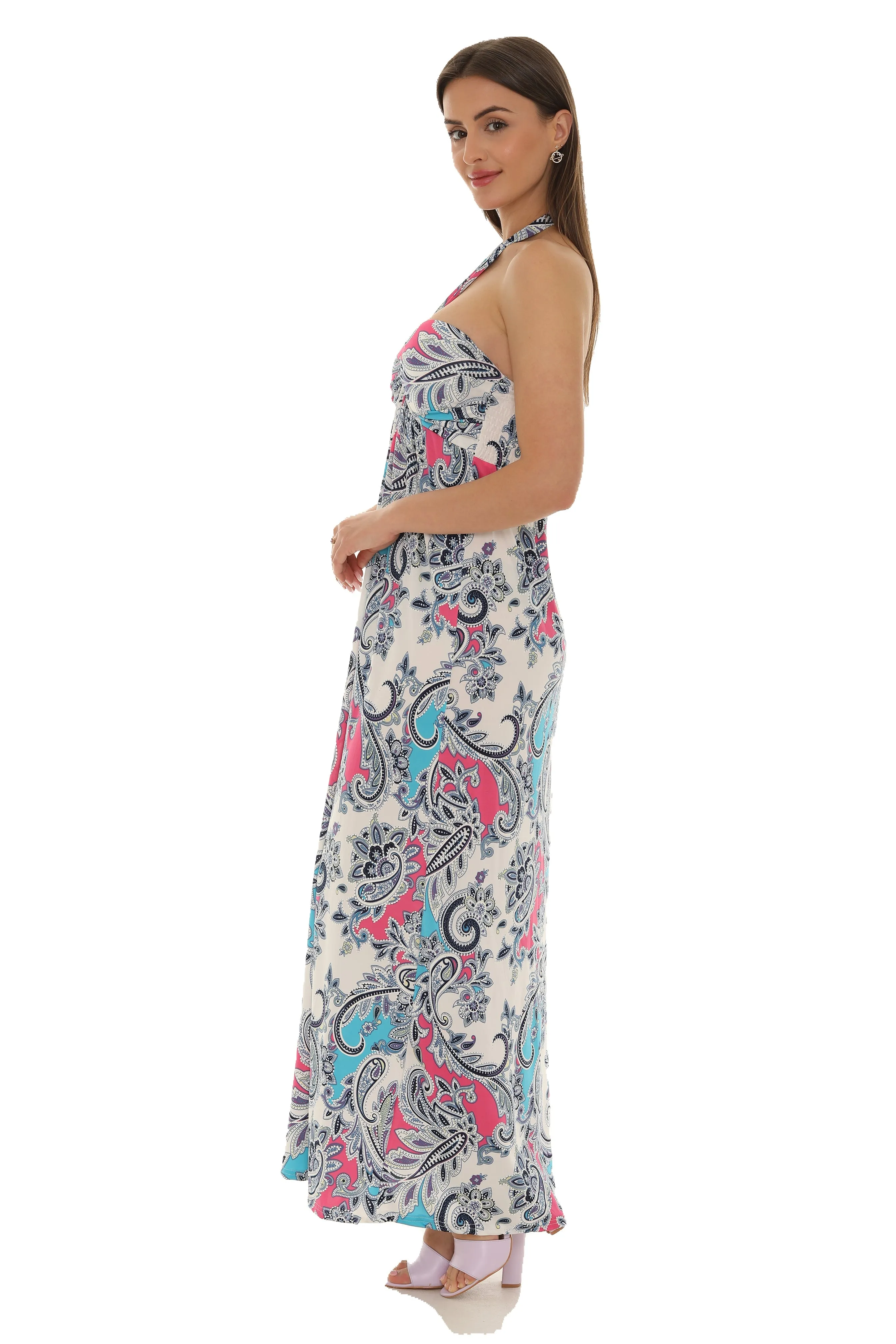 Abstract Floral Paisley Halter Maxi Dress