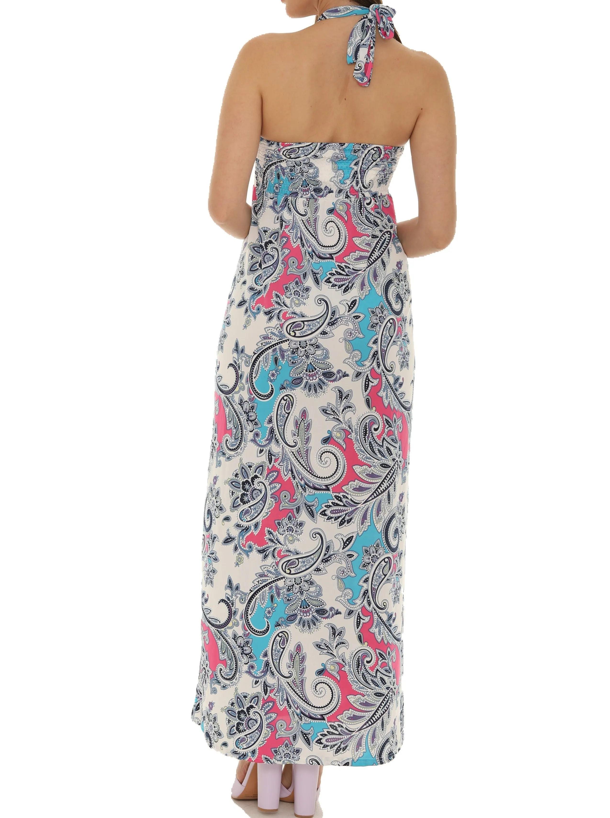 Abstract Floral Paisley Halter Maxi Dress