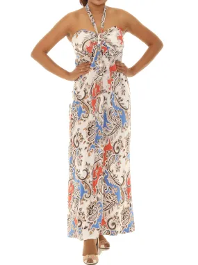 Abstract Floral Paisley Halter Maxi Dress