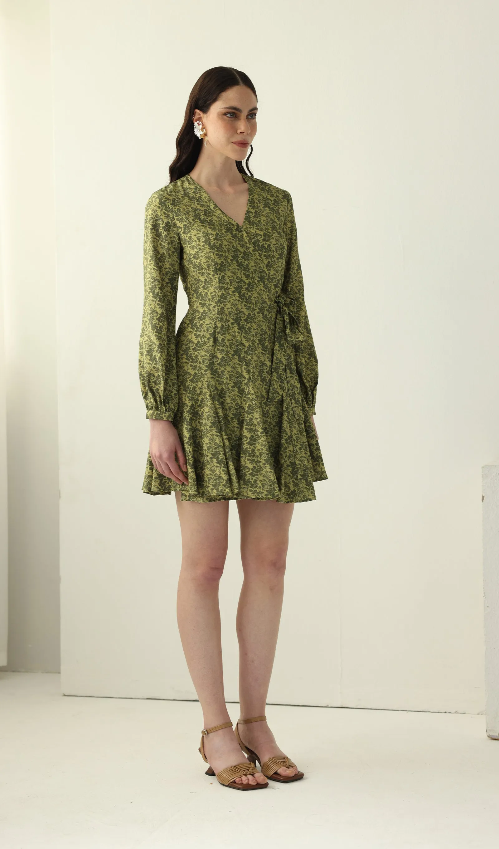 Abstract Print V Neck Mini Dress
