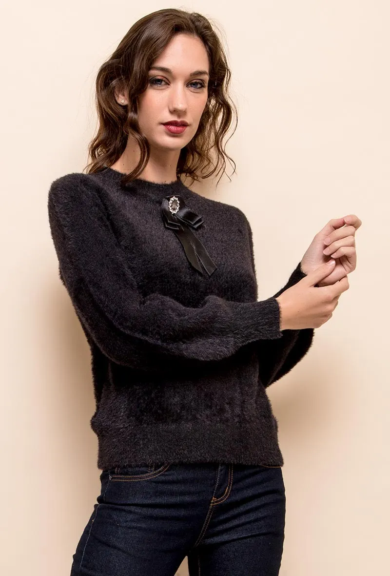 Agata Black Brooch Detail Jumper