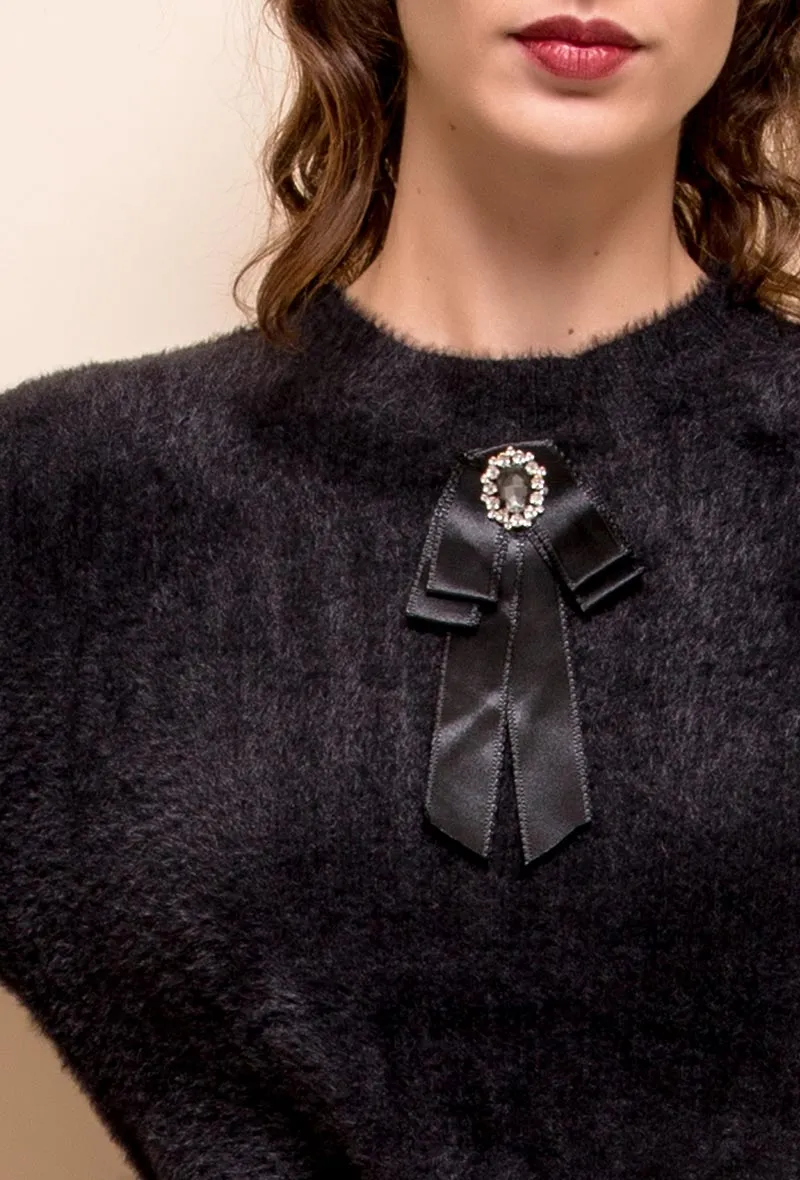 Agata Black Brooch Detail Jumper