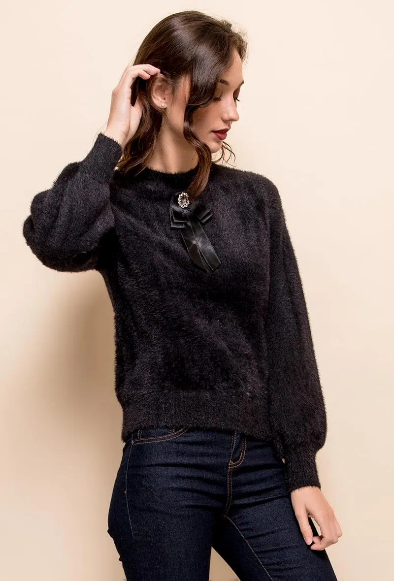 Agata Black Brooch Detail Jumper