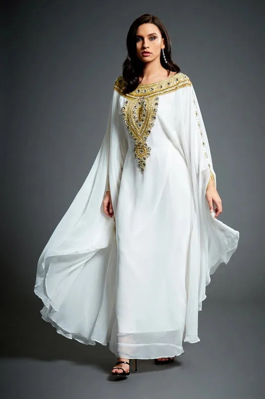 Amira Embellished Kaftan Maxi Dress White
