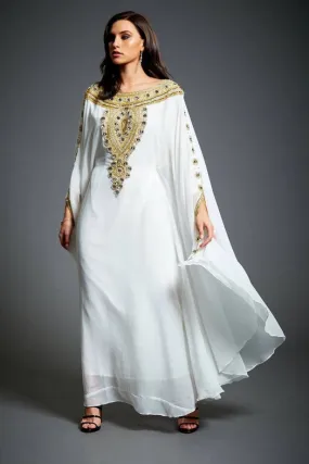Amira Embellished Kaftan Maxi Dress White