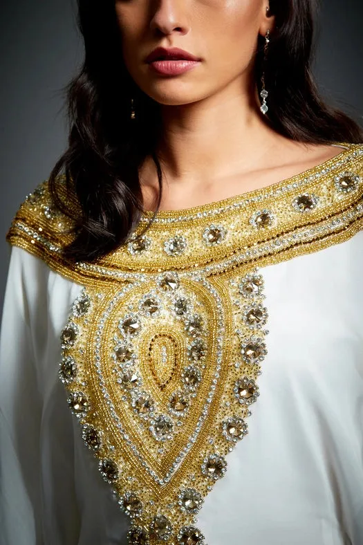 Amira Embellished Kaftan Maxi Dress White