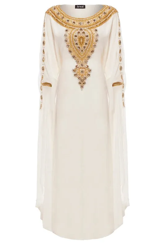 Amira Embellished Kaftan Maxi Dress White