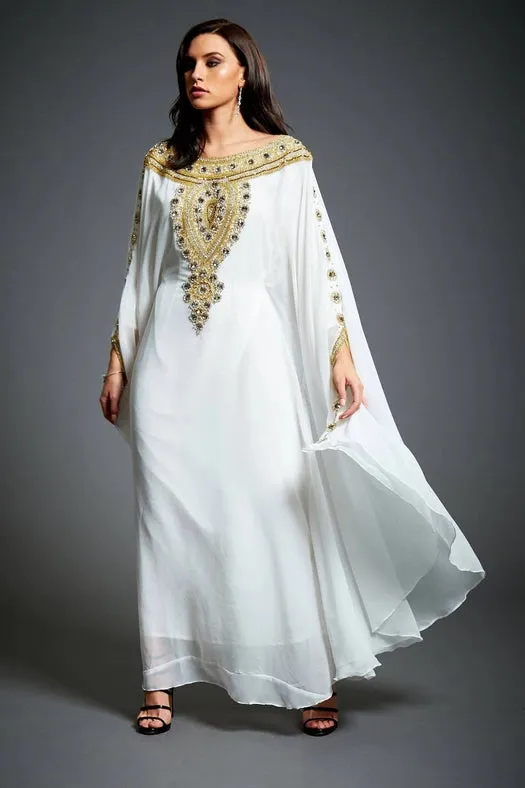 Amira Embellished Kaftan Maxi Dress White