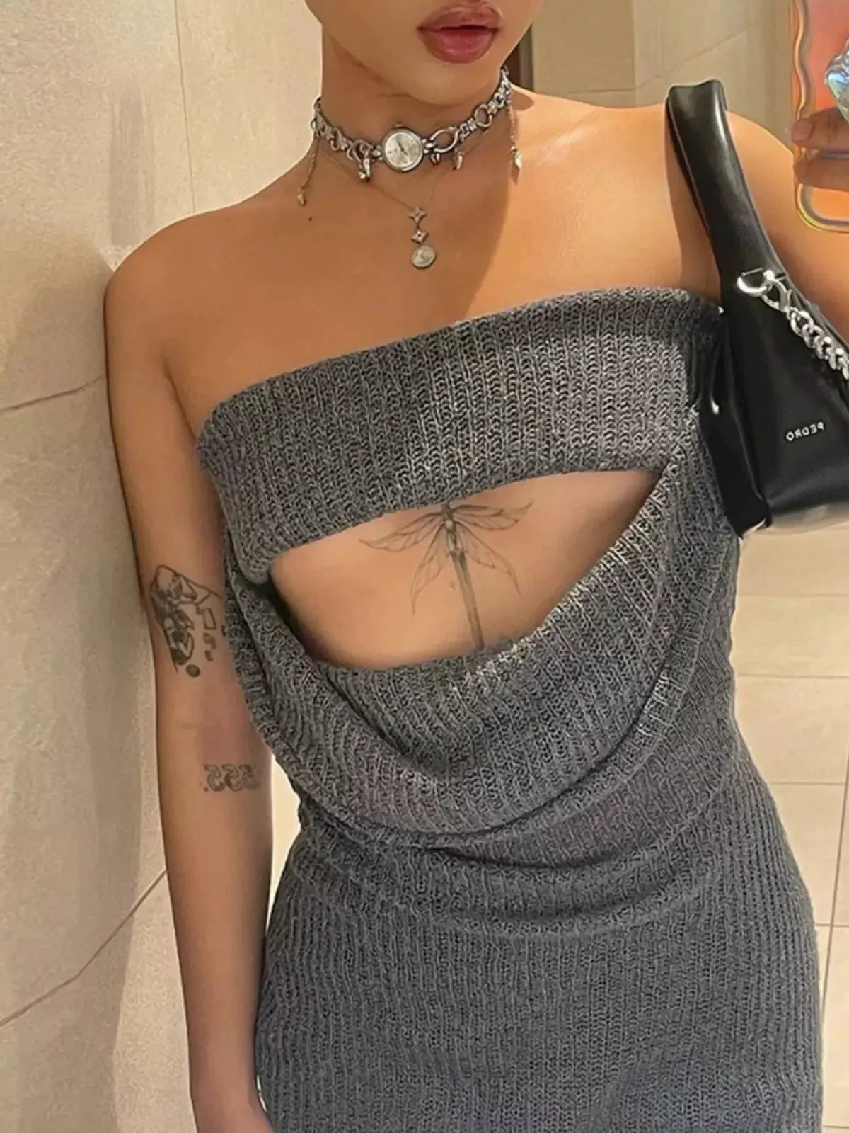 Amozae-Christmas Outfits New Year's Eve Dress Night Out Club Dresses cute winter outfits Kamilia Knitted Strapless Maxi Dress