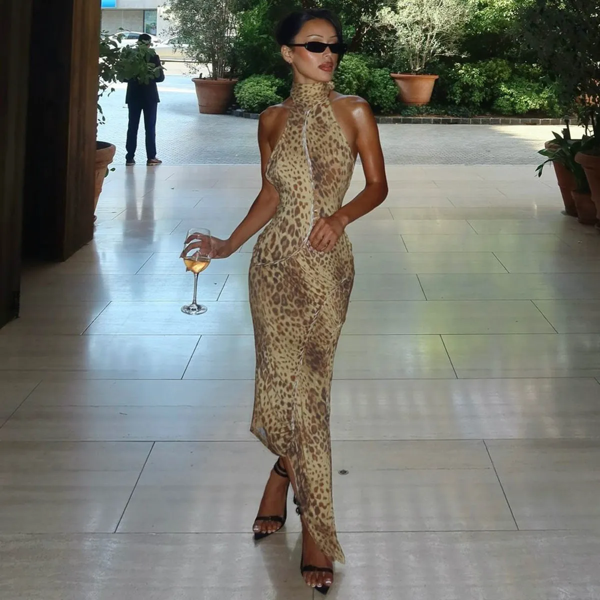Amozae-Christmas Outfits New Year's Eve Dress Night Out Club Dresses cute winter outfits Savannah Leopard Print Halter Dress