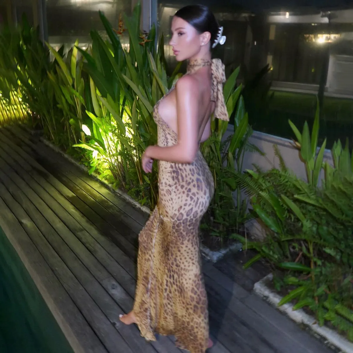 Amozae-Christmas Outfits New Year's Eve Dress Night Out Club Dresses cute winter outfits Savannah Leopard Print Halter Dress