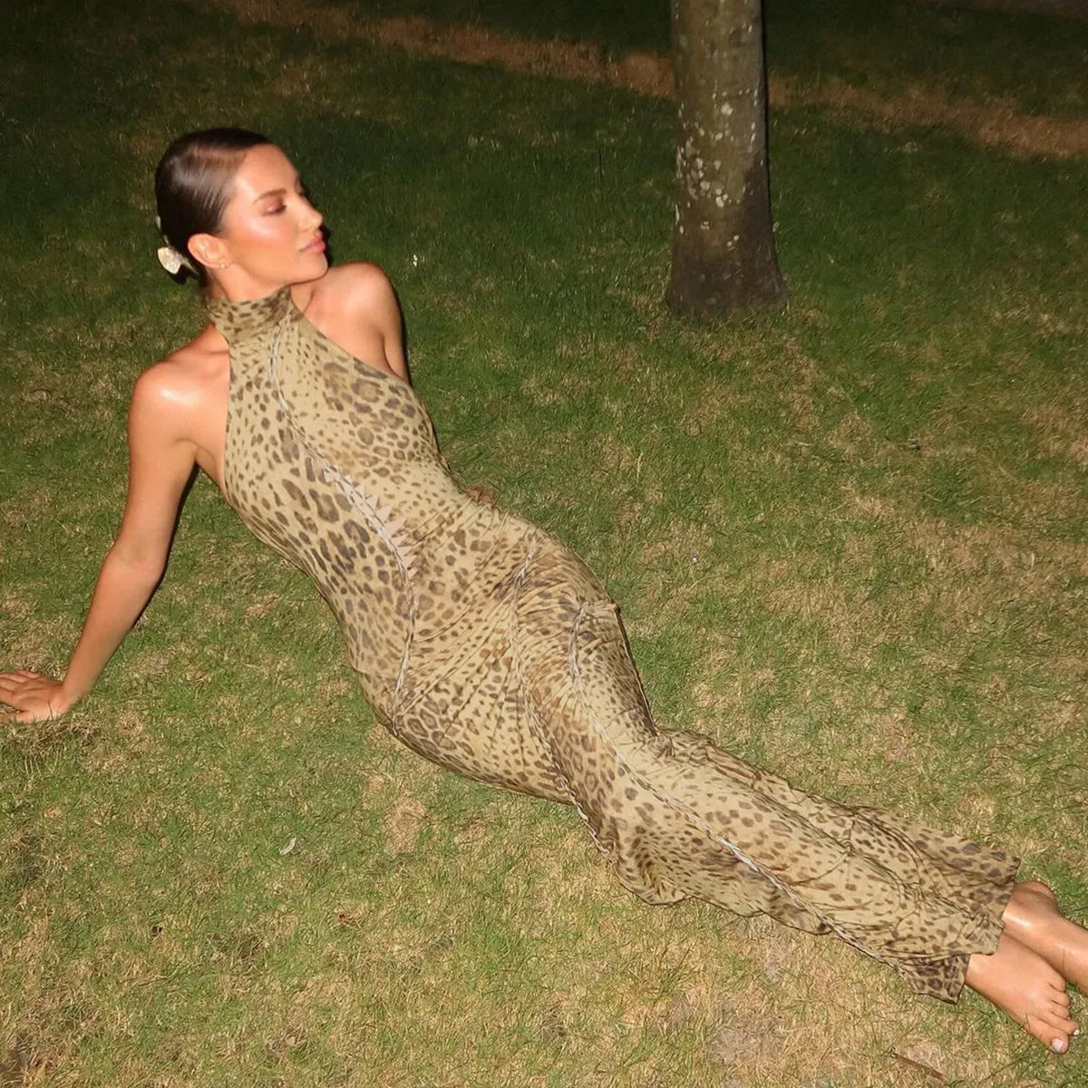 Amozae-Christmas Outfits New Year's Eve Dress Night Out Club Dresses cute winter outfits Savannah Leopard Print Halter Dress