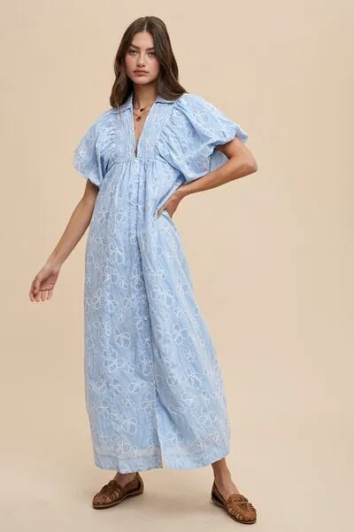AnnieWear Floral Smock Detail Puff Sleeve Dress
