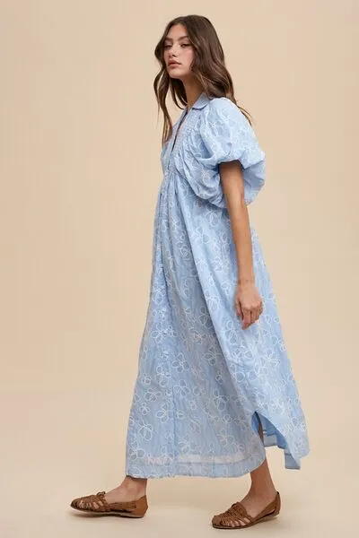 AnnieWear Floral Smock Detail Puff Sleeve Dress