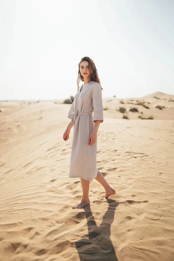Aria - Straight Belted Midi Linen Dress