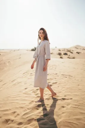 Aria - Straight Belted Midi Linen Dress
