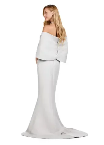 Ashley Lauren 11424 Long Prom Dress Fitted Strapless Evening Gown Oversized Off Shoulder Bow Overlay Formal Pageant