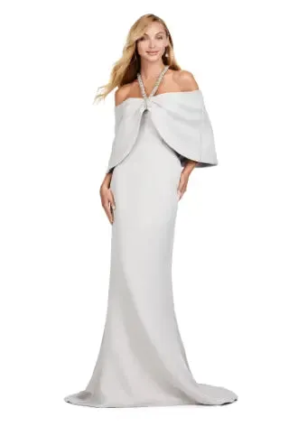 Ashley Lauren 11424 Long Prom Dress Fitted Strapless Evening Gown Oversized Off Shoulder Bow Overlay Formal Pageant