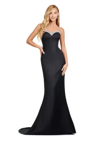 Ashley Lauren 11424 Long Prom Dress Fitted Strapless Evening Gown Oversized Off Shoulder Bow Overlay Formal Pageant