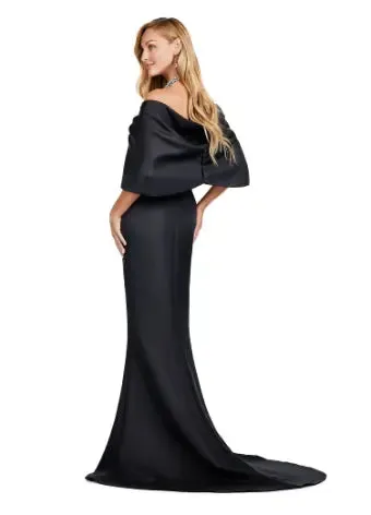 Ashley Lauren 11424 Long Prom Dress Fitted Strapless Evening Gown Oversized Off Shoulder Bow Overlay Formal Pageant