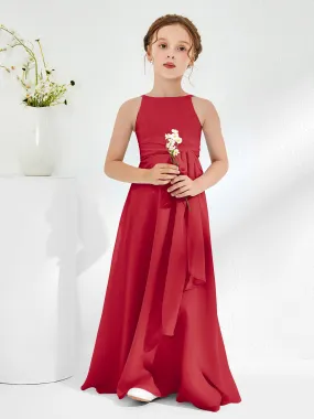 Bateau Neckline Junior Bridesmaid Dresses with Sash Burgundy