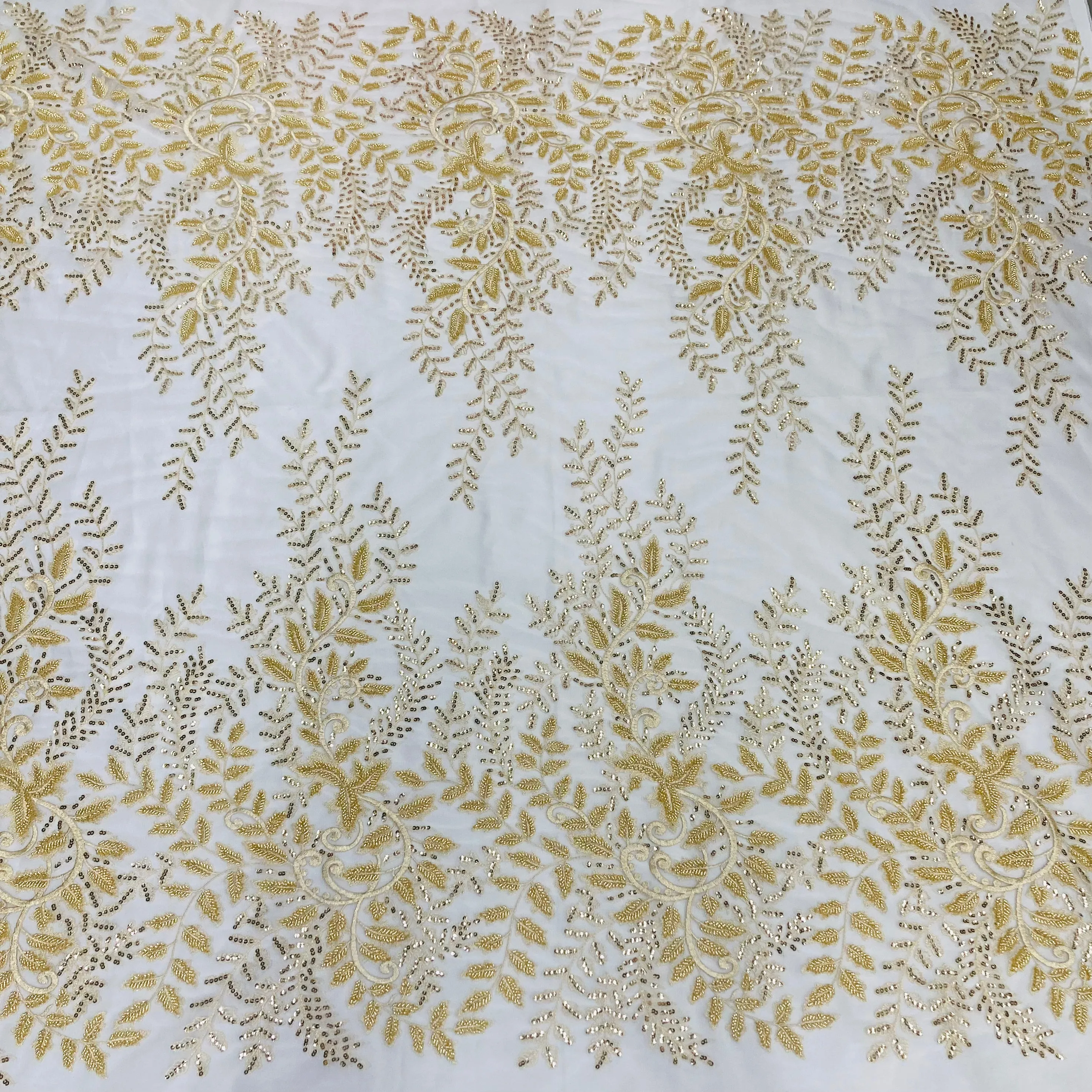Beaded & Sequined Lace Fabric Embroidered on 100% Polyester Net Mesh | Lace USA - GD-67216