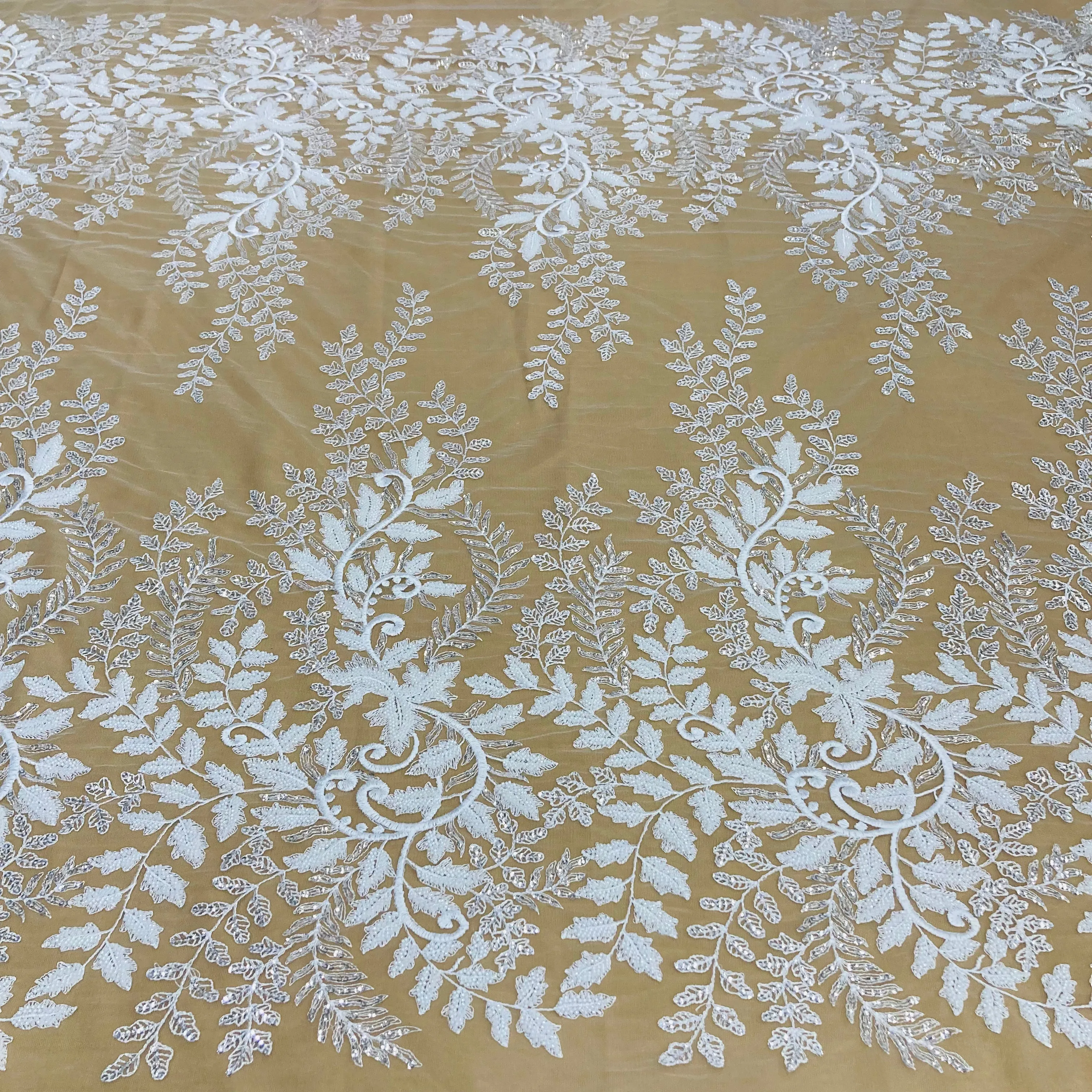 Beaded & Sequined Lace Fabric Embroidered on 100% Polyester Net Mesh | Lace USA - GD-67216
