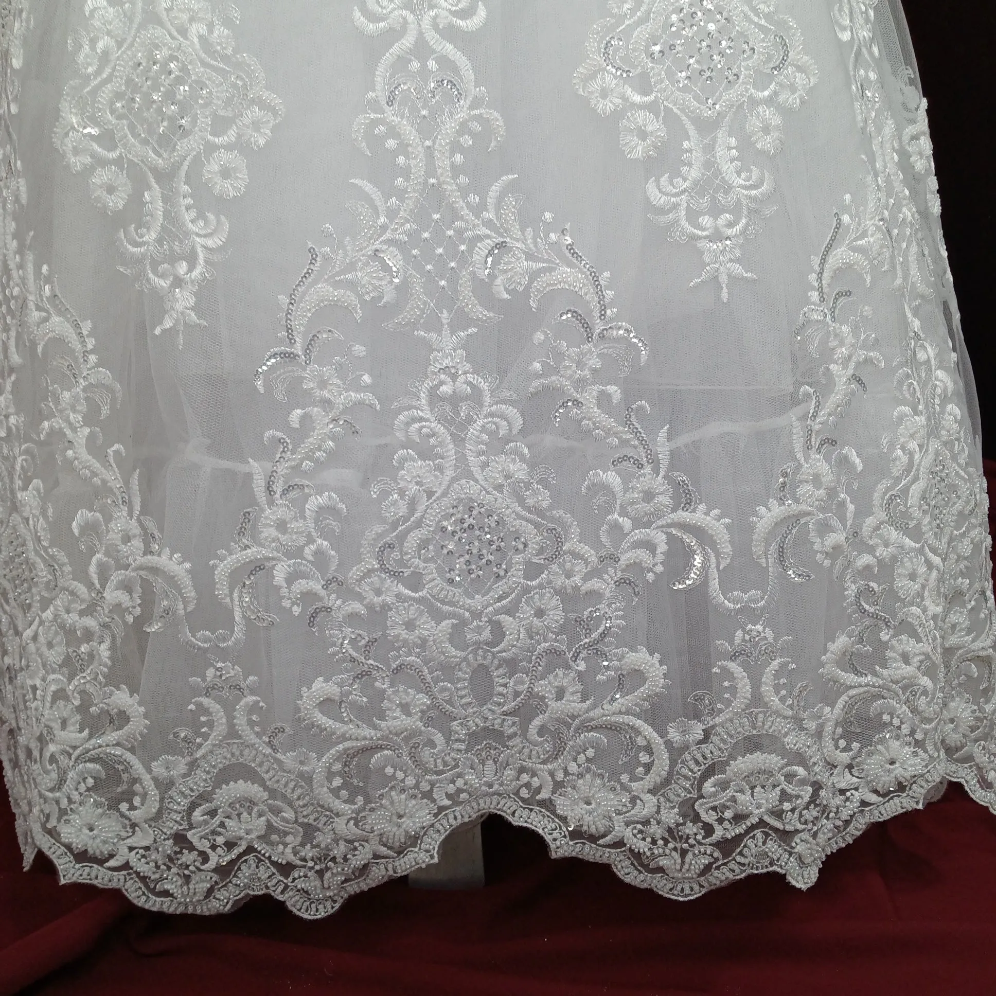 Beaded Lace Fabric Embroidered on 100% Polyester Net Mesh | Lace USA - 73027W-HB