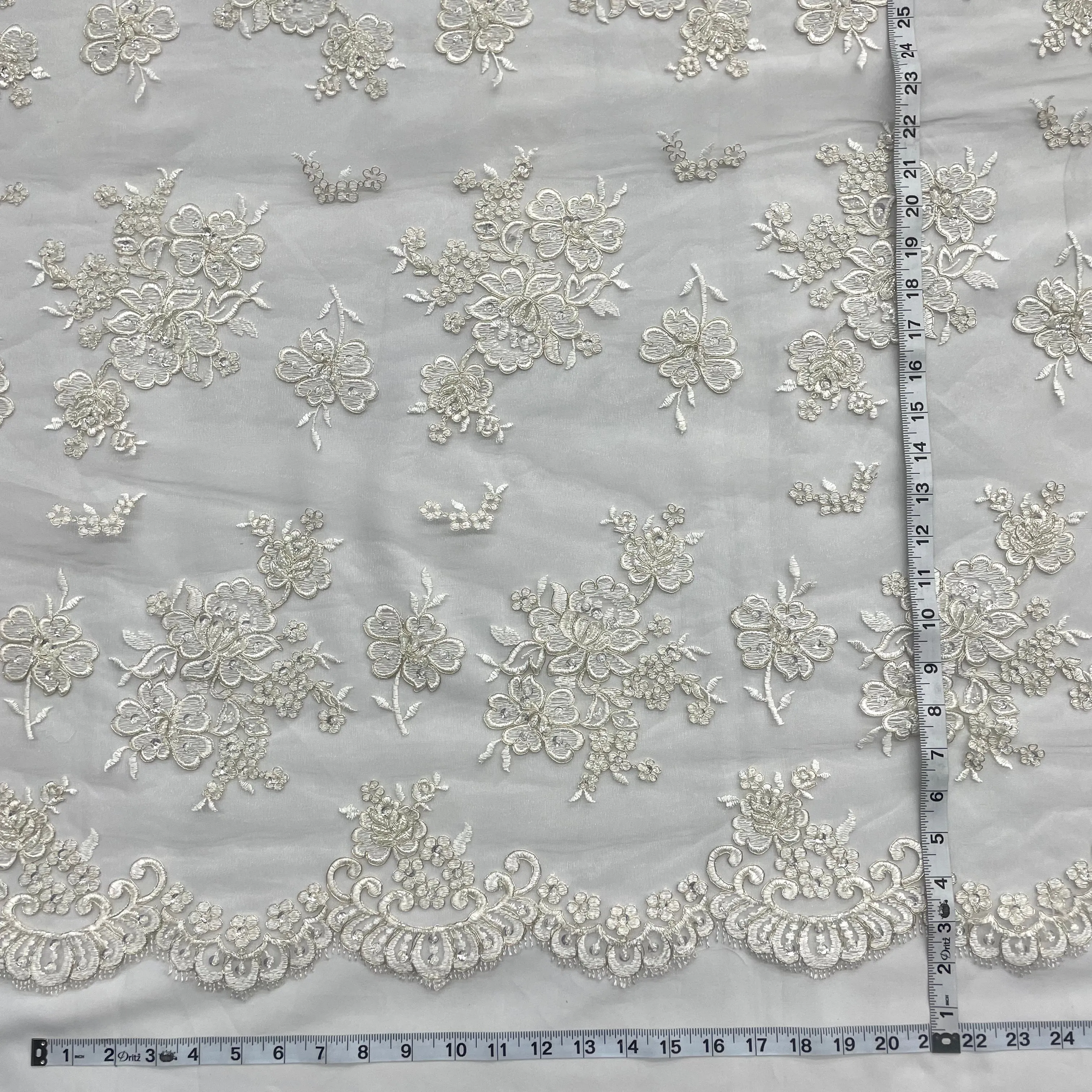 Beaded Lace Fabric Embroidered on 100% Polyester Net Mesh | Lace USA - 97076WA-BP