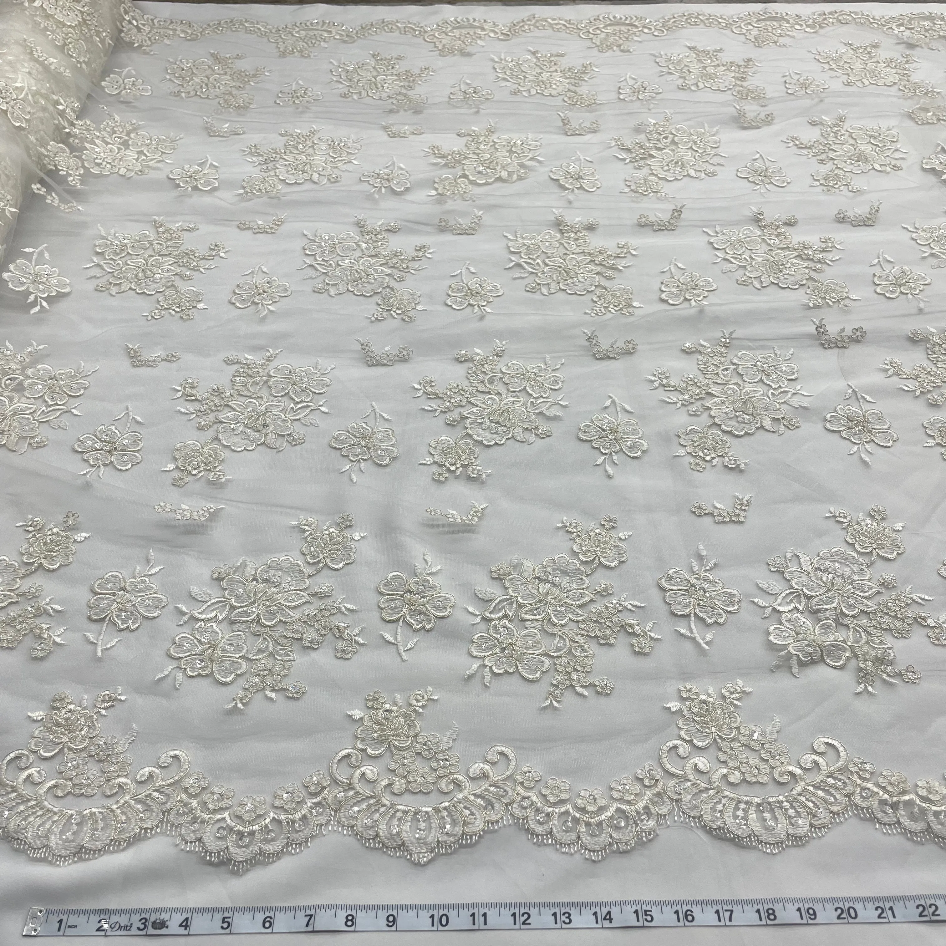 Beaded Lace Fabric Embroidered on 100% Polyester Net Mesh | Lace USA - 97076WA-BP