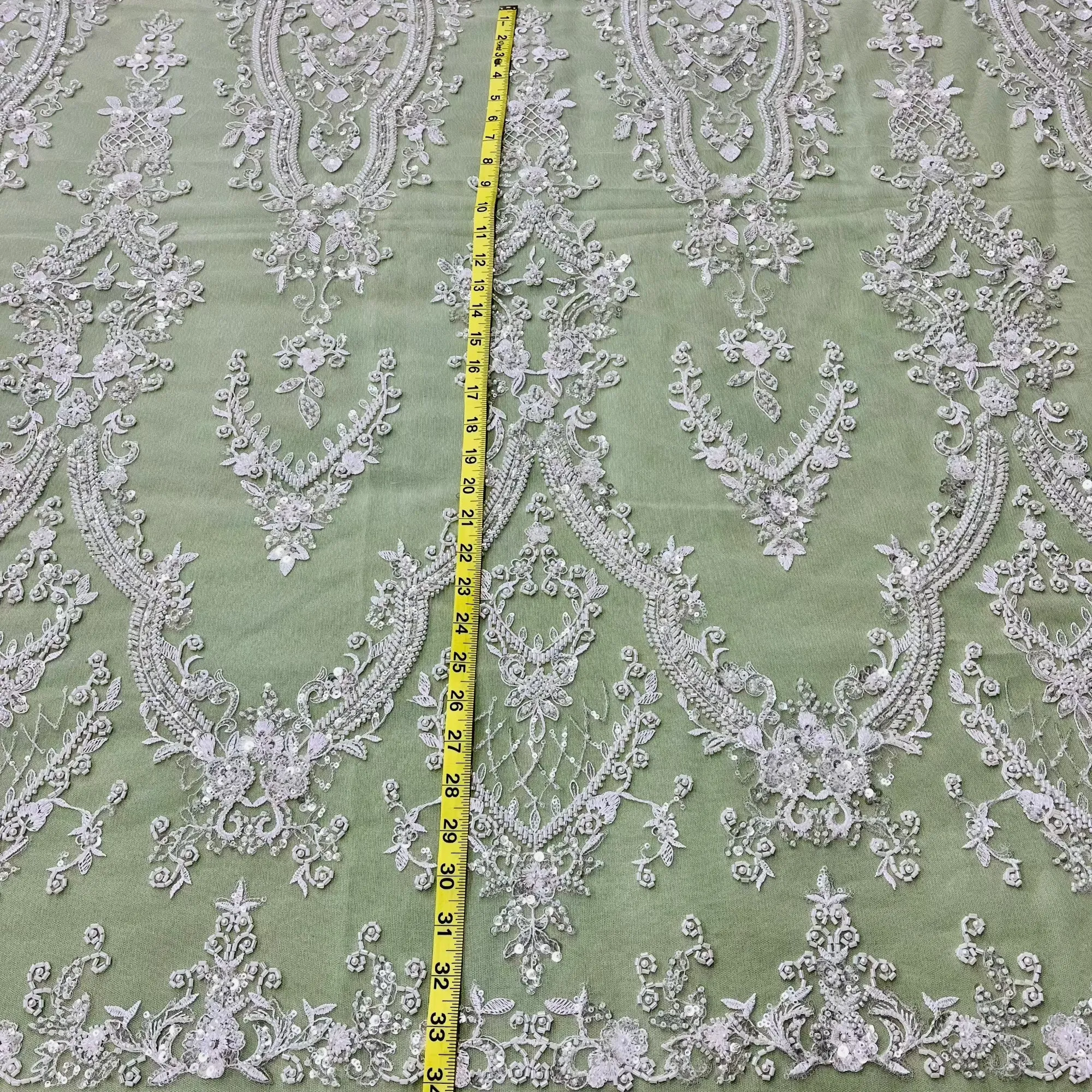 Beaded Lace Fabric Embroidered on 100% Polyester Net Mesh | Lace USA - GD-227239