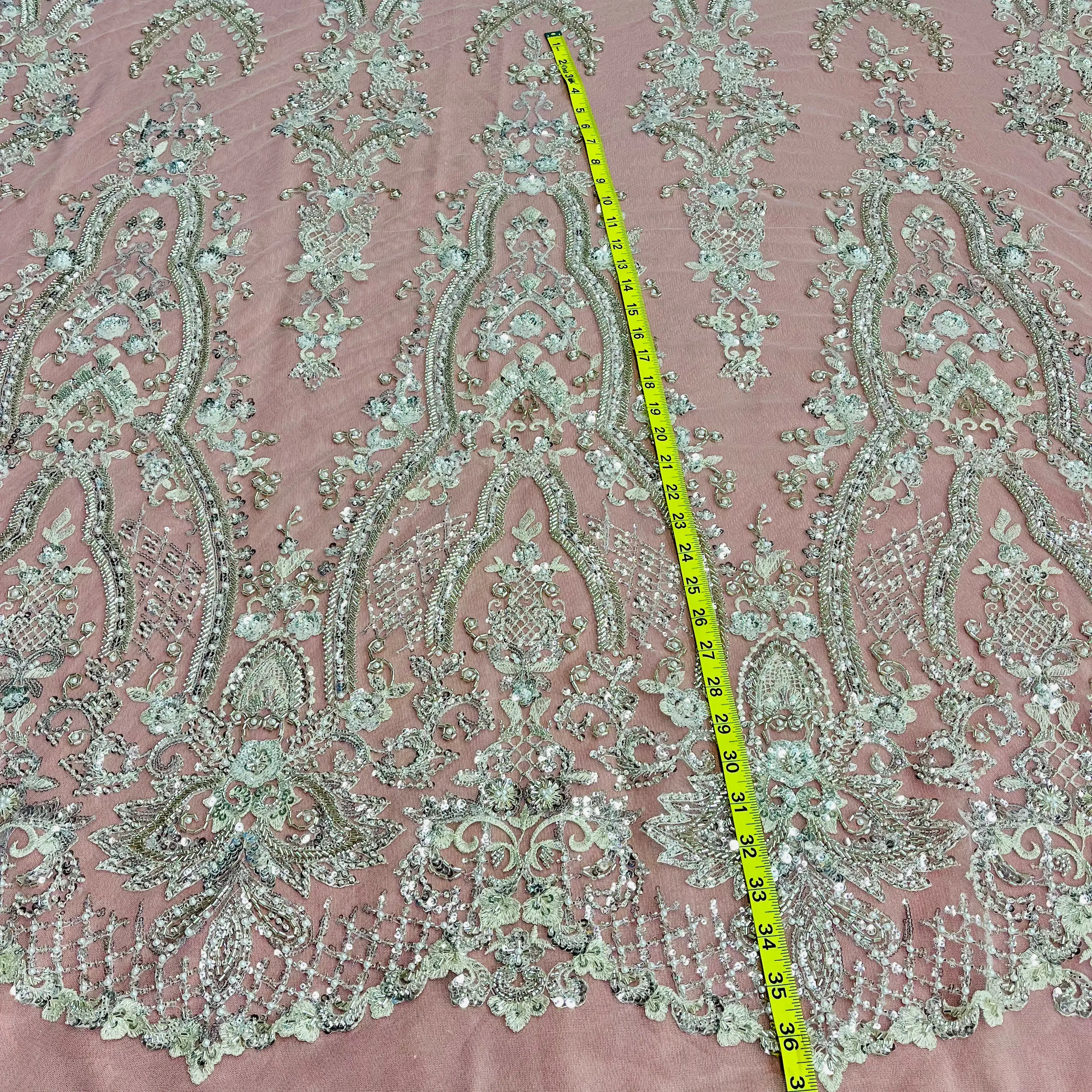 Beaded Lace Fabric Embroidered on 100% Polyester Net Mesh | Lace USA - GD-227239