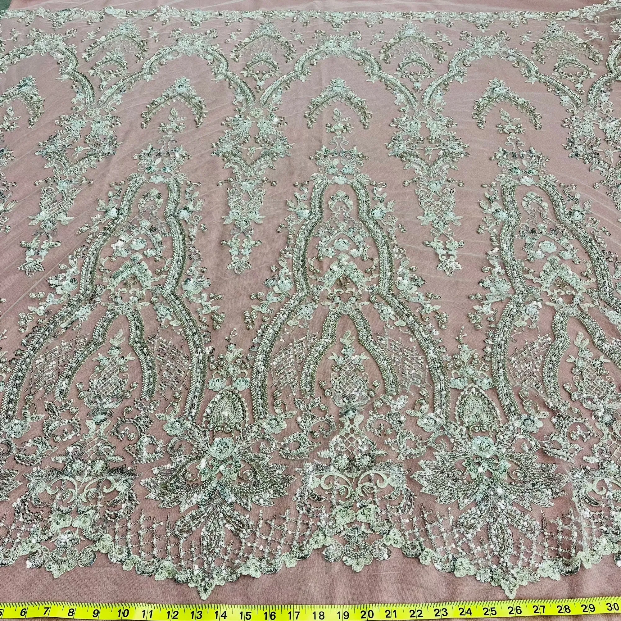 Beaded Lace Fabric Embroidered on 100% Polyester Net Mesh | Lace USA - GD-227239