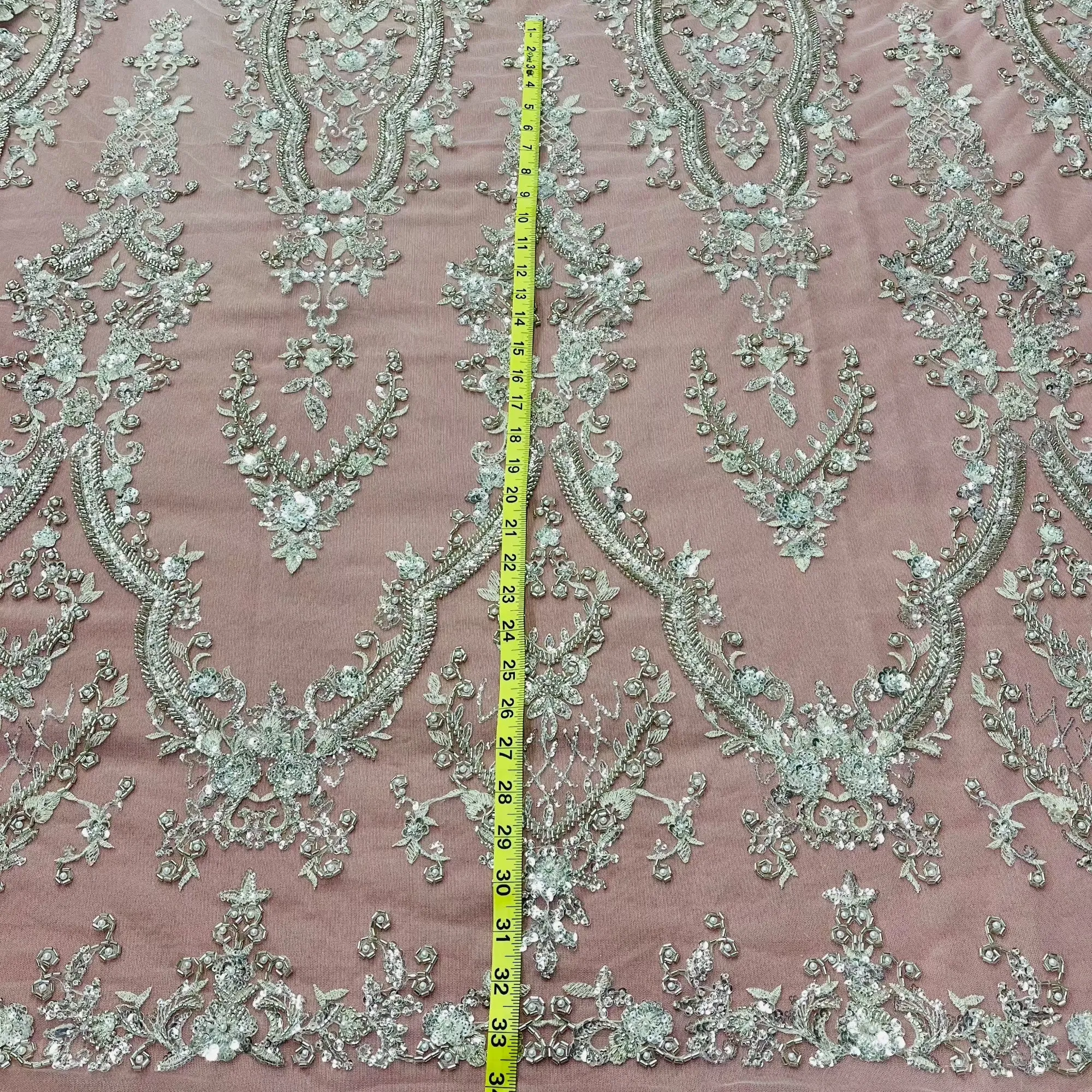 Beaded Lace Fabric Embroidered on 100% Polyester Net Mesh | Lace USA - GD-227239