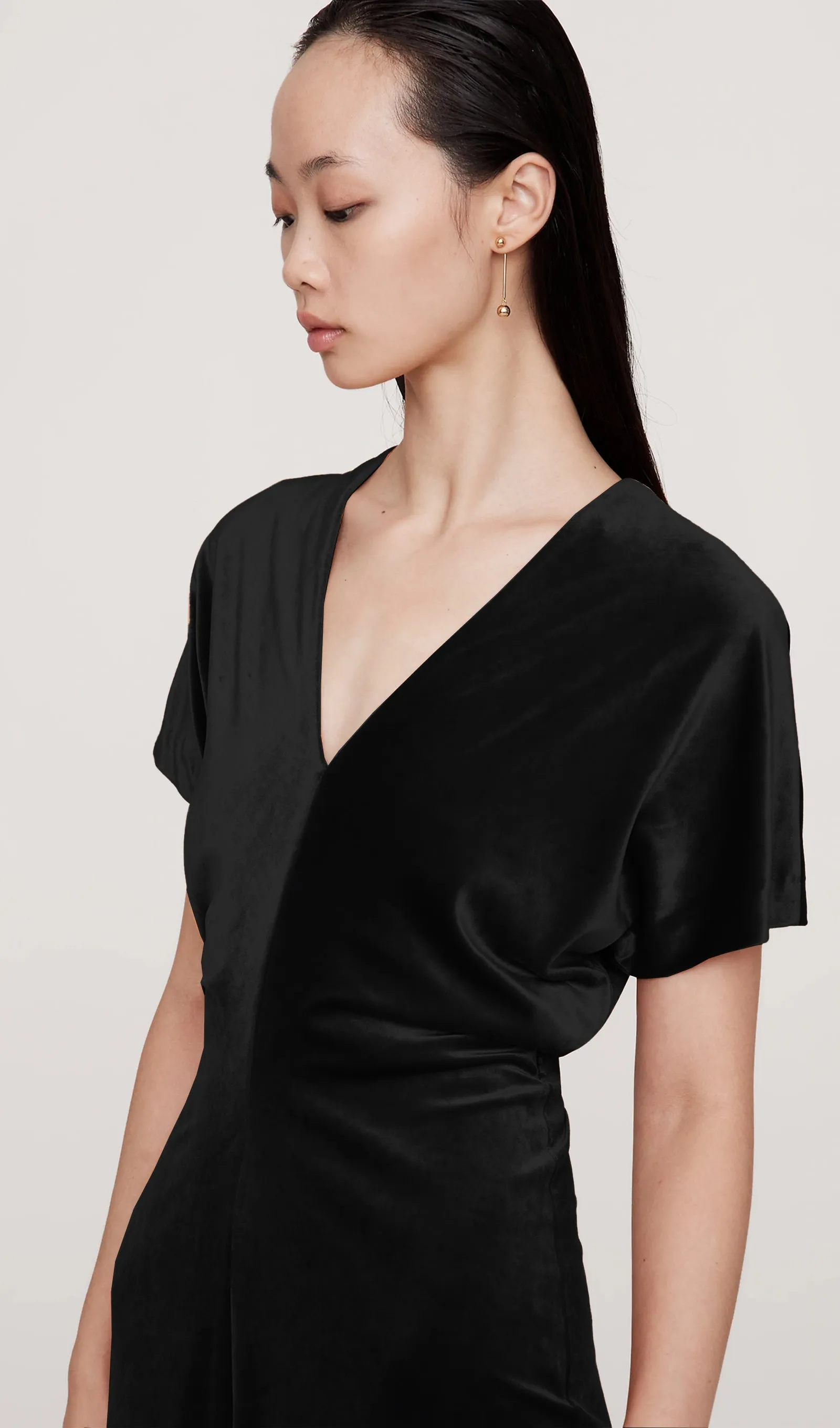 Bias-Cut Velvet Maxi Dress-Black