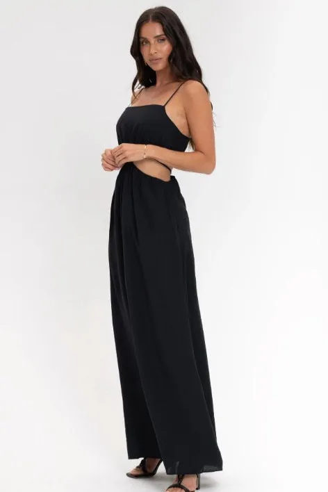 Black dress with designer waist cuts