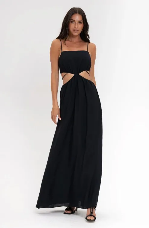 Black dress with designer waist cuts